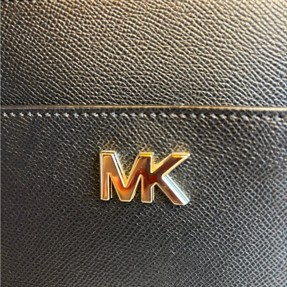 Michael Kors Maddie Medium Crossgrain Tote – Black with Gold Hardware